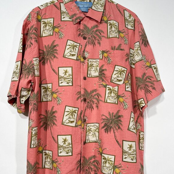 Bermuda Bay Tropical Palm Trees Pineapples 100% Silk Shirt Size L - Picture 4 of 16